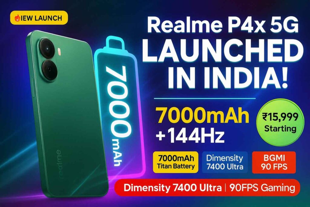 Realme P4x 5G Launched Price in India, 7000mAh Battery वाला 5G Phone, Full Specs and Features