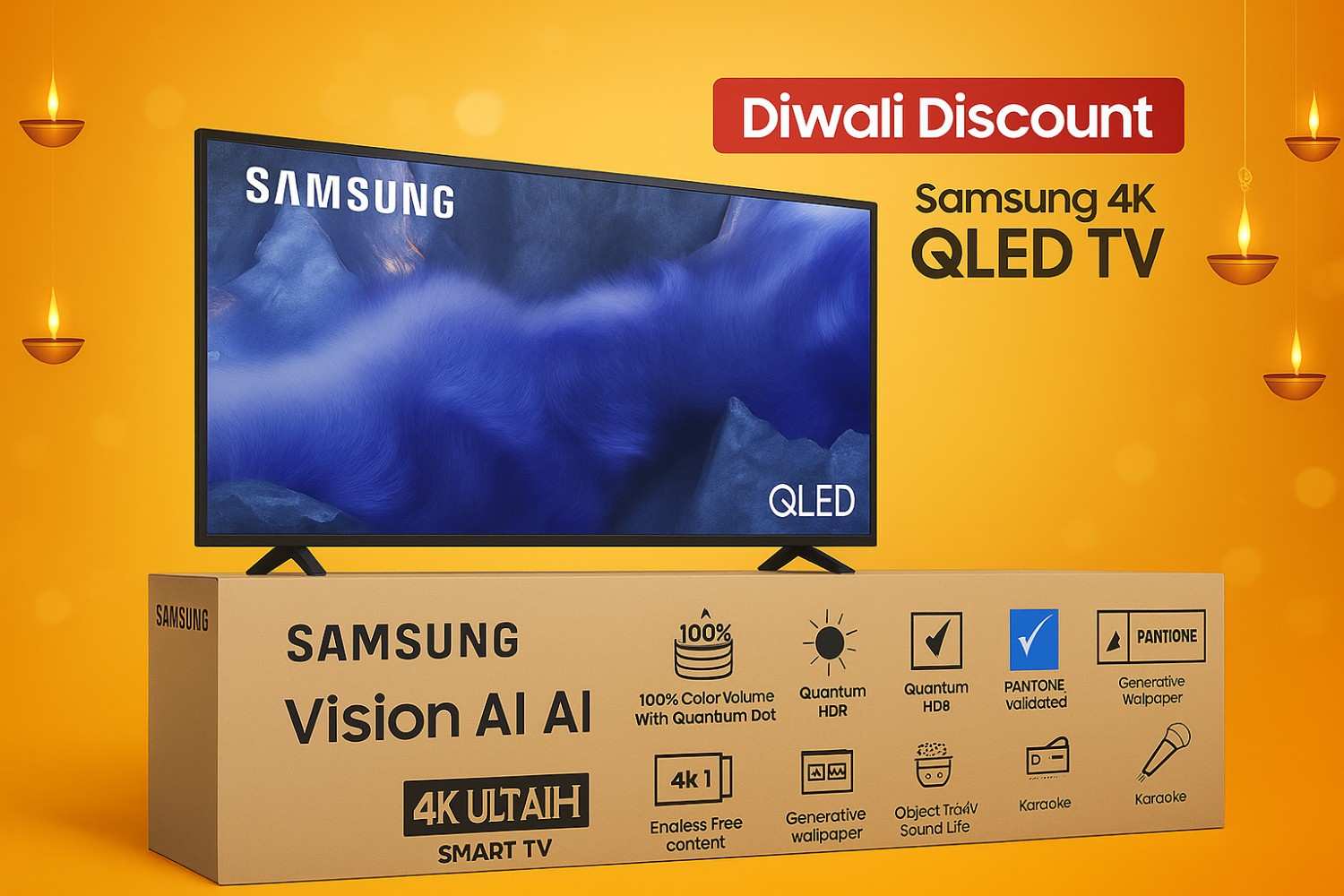 Samsung 4K QLED TV Diwali Discount - सिर्फ ₹33,490 में घर लाएँ Ultra HD Smart TV
