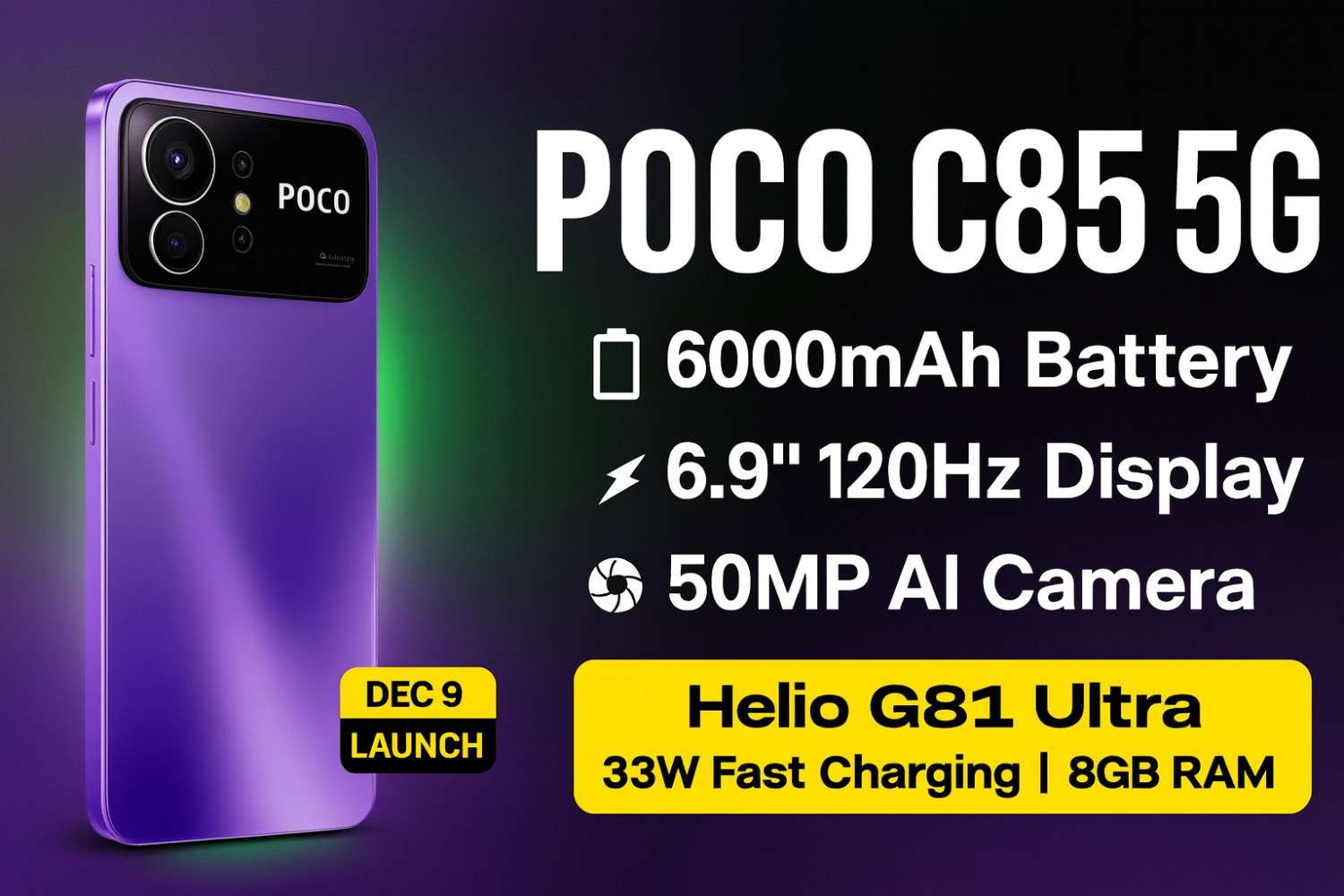 POCO C85 5G set to launch in India on Dec 9 With 6000mAh Battery, 120Hz Display