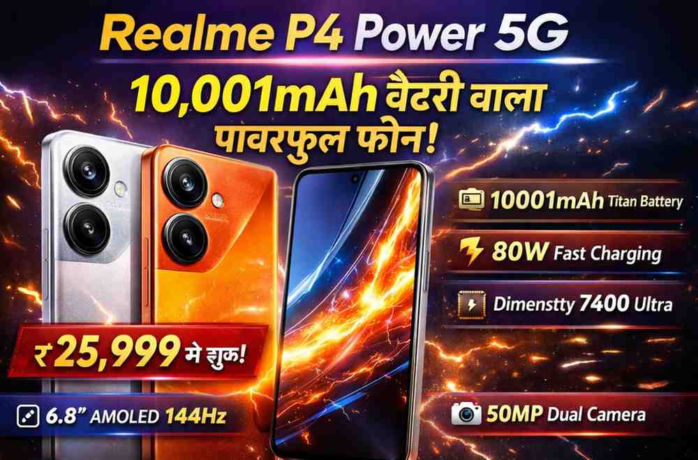 Realme P4 Power 5G, 10,001mAh बैटरी वाला Monster Phone भारत में लॉन्च, चार्जिंग की टेंशन खत्म